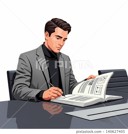 Male Academic Librarian Reviewing Research Dissertation Draft Male Academic Librarian Reviewing Research Dissertation Draft 140627405