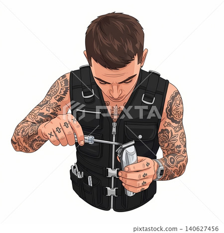 Barber Adjusting Trimmer Blade Gap Flat Vector Illustration Barber Adjusting Trimmer Blade Gap Flat Vector Illustration 140627456