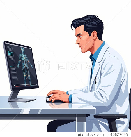 Biomechanist Analyzing 3D Long Jump Motion on Monitor 140627695