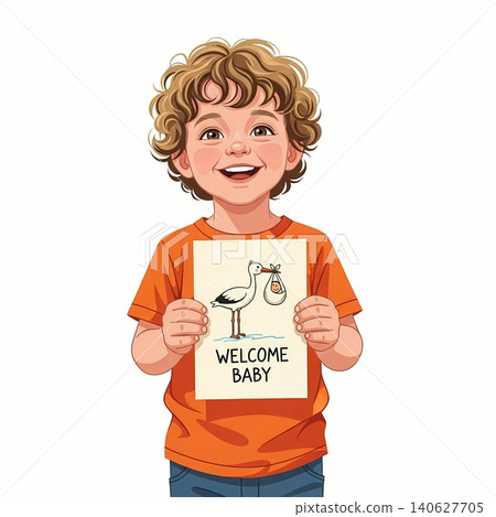 Big Brother Holding Welcome Baby Hand Drawn Card 140627705