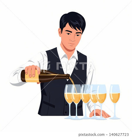 Professional Bartender Pouring Sparkling Apple Cider Professional Bartender Pouring Sparkling Apple Cider 140627723