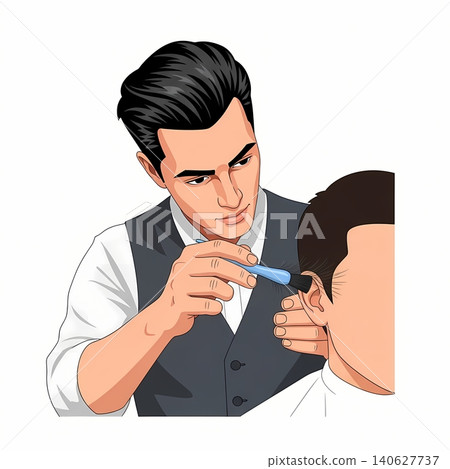 Barber Dusting Hair Off Customer Ears Flat Vector Illustration Barber Dusting Hair Off Customer Ears Flat Vector Illustration 140627737