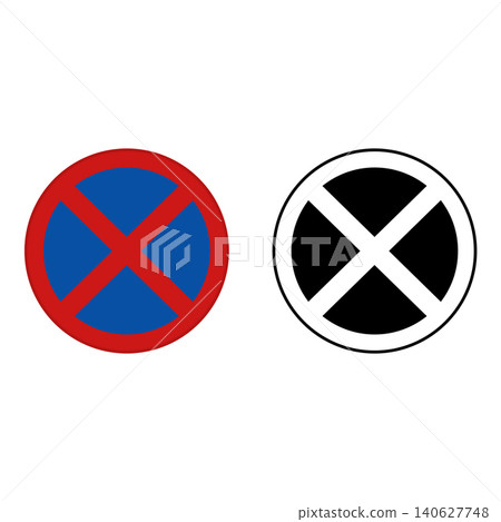Signs No Waiting. Round Road Signs. Blue Background and Red Border. Vector Icons Signs No Waiting. Round Road Signs. Blue Background and Red Border. Vector Icons 140627748