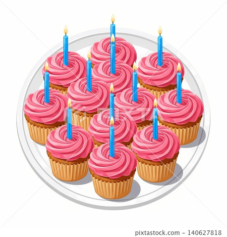 White Platter with Twelve Strawberry Cupcakes 140627818