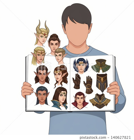 Character Designer Holding Theatrical Sketchbook Character Designer Holding Theatrical Sketchbook 140627821