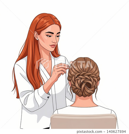 Bridal Hair Specialist Styling Updo Flat Vector Illustration Bridal Hair Specialist Styling Updo Flat Vector Illustration 140627894