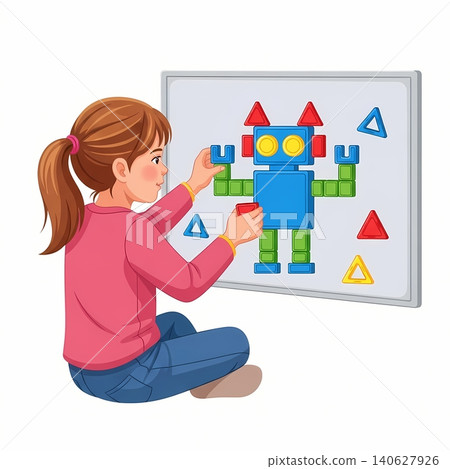 Kindergarten Boy Playing with Magnetic Shapes Kindergarten Boy Playing with Magnetic Shapes 140627926