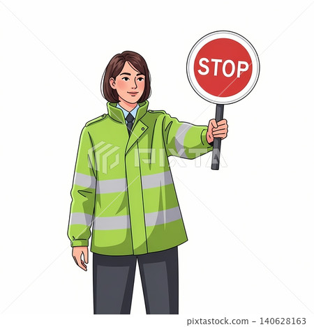 Female Traffic Warden Holding Stop Sign Female Traffic Warden Holding Stop Sign 140628163