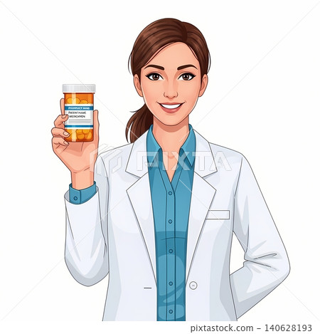Female Pharmacist Holding Pill Bottle Female Pharmacist Holding Pill Bottle 140628193