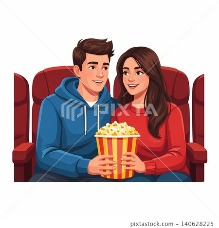 Couple Sharing Popcorn on Cinema Movie Date Couple Sharing Popcorn on Cinema Movie Date 140628225