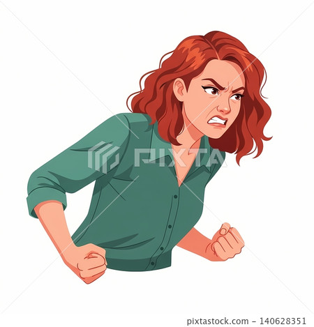 Furious Young Woman Standing with Clenched Fists in Rage Furious Young Woman Standing with Clenched Fists in Rage 140628351