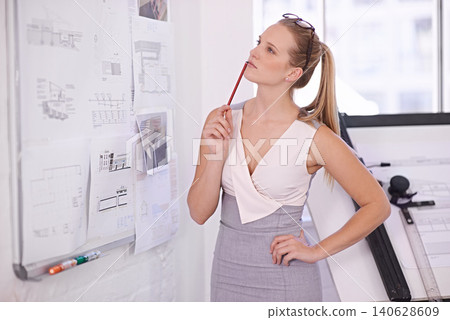 Architecture, board or woman thinking of drawing for development project, brainstorming or planning. Paper, blueprint or designer with engineering ideas for sketching floor plan of office building Architecture, board or woman thinking of drawing for development project, brainstorming or planning. Paper, blueprint or designer with engineering ideas for sketching floor plan of office building 140628609
