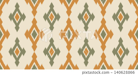 Ikat seamless pattern with abstract ethnic design. Geometric vector print with tribal motif. Vintage ornamental background with rug texture. Retro traditional decorative graphic Ikat seamless pattern with abstract ethnic design. Geometric vector print with tribal motif. Vintage ornamental background with rug texture. Retro traditional decorative graphic 140628866