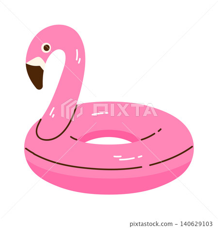 Flamingo inflatable pool float. Tropical swimming ring for summer vacation, beach holiday, pool party and water activities. Vector illustration in cartoon style. Isolated white background Flamingo inflatable pool float. Tropical swimming ring for summer vacation, beach holiday, pool party and water activities. Vector illustration in cartoon style. Isolated white background 140629103