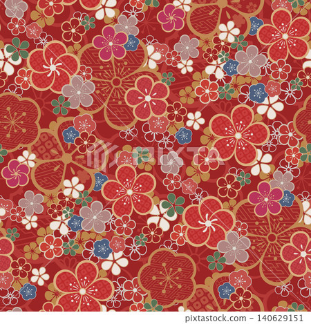 Seamless pattern with scattered plum blossom motifs - Red - 1:1 Seamless pattern with scattered plum blossom motifs - Red - 1:1 140629151
