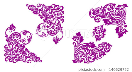 Collection of elegant ornate floral scroll elements and corner embellishments for classical decorative compositions Collection of elegant ornate floral scroll elements and corner embellishments for classical decorative compositions 140629732