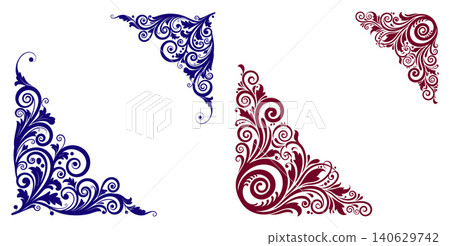 Collection of ornate corner design elements with intricate floral scrolls and elegant foliage details Collection of ornate corner design elements with intricate floral scrolls and elegant foliage details 140629742
