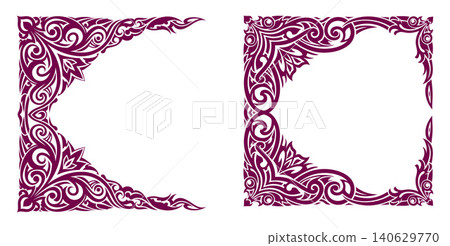 Decorative border element and complete frame with strong tribal inspired patterns for graphic projects Decorative border element and complete frame with strong tribal inspired patterns for graphic projects 140629770