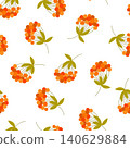 Orange rowan berry clusters and green leaves seamless pattern, autumn botanical ornament for seasonal textile, wrapping paper, fabric, clothing, decor, crafts and backgrounds 140629884
