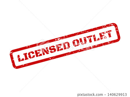 A striking red rectangular grunge stamp mark proudly displays its official licensed outlet status A striking red rectangular grunge stamp mark proudly displays its official licensed outlet status 140629913