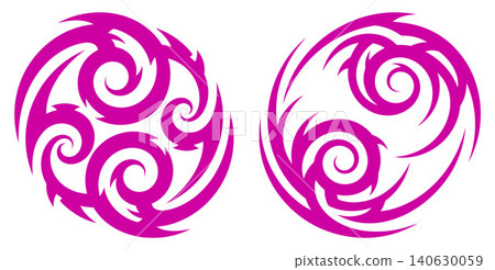 Dynamic swirling tribal style circular vector emblems perfect for tattoo designs or graphic decoration 140630059