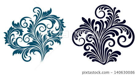 Elegant decorative flourish ornaments with swirling leaf and scroll details for classic design projects Elegant decorative flourish ornaments with swirling leaf and scroll details for classic design projects 140630086