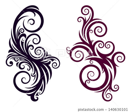 Elegant ornamental swirl designs featuring flowing decorative flourishes for various creative graphic projects Elegant ornamental swirl designs featuring flowing decorative flourishes for various creative graphic projects 140630101