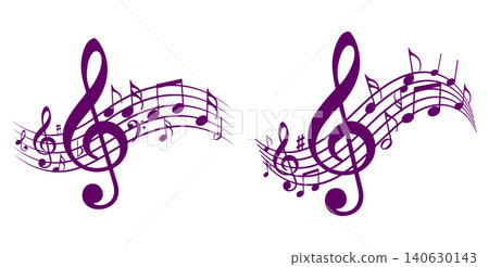 Flowing musical staff with treble clef and many notes for concert posters or song sheet designs Flowing musical staff with treble clef and many notes for concert posters or song sheet designs 140630143