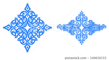 Intricate ornamental pattern set featuring geometric knotwork and elegant floral scroll designs for decorative projects 140630155