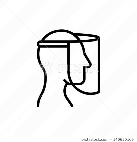 Face shield thin line icon. Transparent plastic mask.. Vector illustration. Face shield thin line icon. Transparent plastic mask.. Vector illustration. 140630166