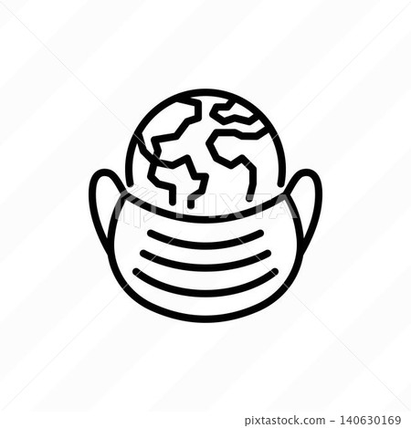 New normal: planet Earth in surgical mask thin line icon. Global infection. Vector illustration. New normal: planet Earth in surgical mask thin line icon. Global infection. Vector illustration. 140630169