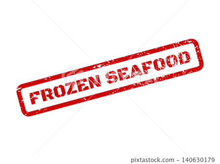 Distressed red stamp mark showing FROZEN SEAFOOD text, useful for product packaging and inventory management 140630179
