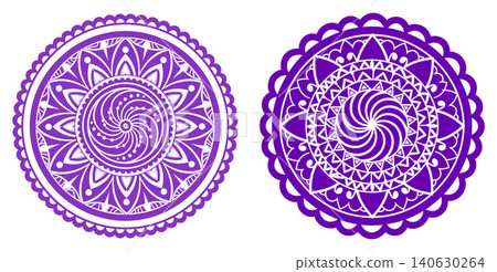 Intricate geometric mandala pattern with radial symmetry and swirling details for decorative purposes Intricate geometric mandala pattern with radial symmetry and swirling details for decorative purposes 140630264