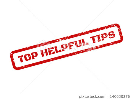 Grungy red rubber stamp featuring the phrase TOP HELPFUL TIPS presented diagonally, offering valuable guidance Grungy red rubber stamp featuring the phrase TOP HELPFUL TIPS presented diagonally, offering valuable guidance 140630276