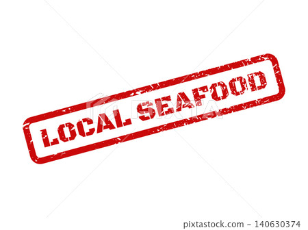 Red grunge textured stamp graphic with a distressed rectangular border stating LOCAL SEAFOOD for food labeling Red grunge textured stamp graphic with a distressed rectangular border stating LOCAL SEAFOOD for food labeling 140630374