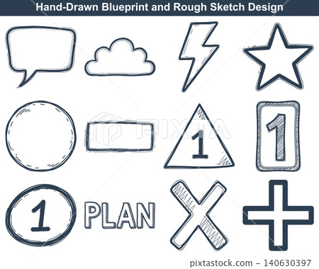 Rough hand drawn blueprint style vector icons for planning and communication concepts 140630397