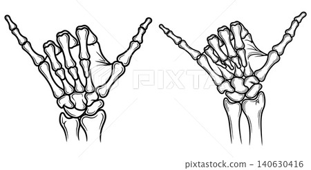 Skeleton hands forming the shaka sign gesture in a bold outline Skeleton hands forming the shaka sign gesture in a bold outline 140630416