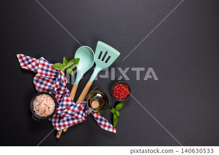 Kitchen utensils and spices for cooking ingredients 140630533