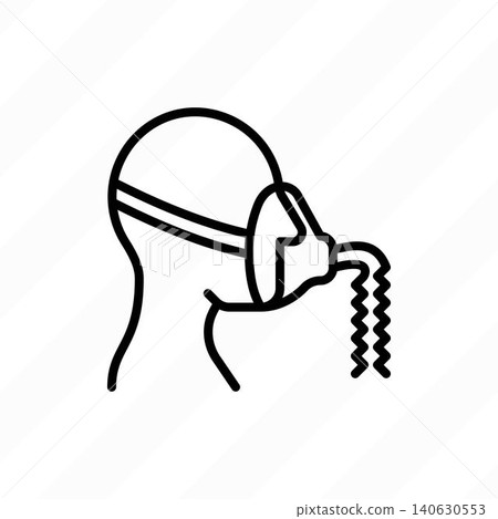Oxygen mask thin line icon. Lack of oxygen, difficulty breathing.. Vector illustration. Oxygen mask thin line icon. Lack of oxygen, difficulty breathing.. Vector illustration. 140630553