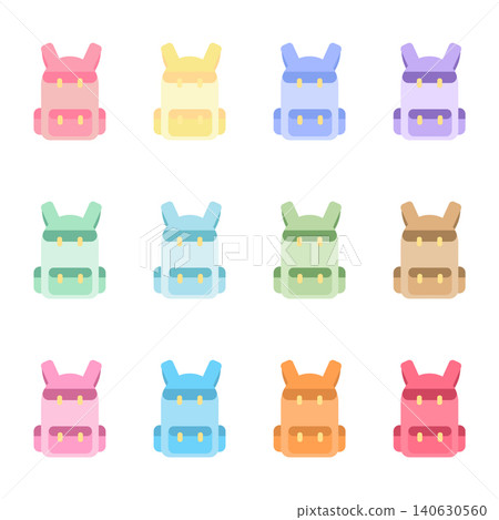 Cute Pastel School Backpack Set in 12 Colors Collection, Back to School Education Bag Vector Illustration 140630560