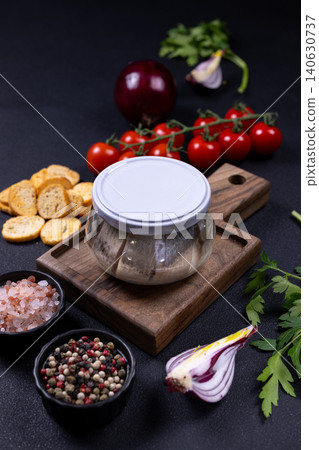 Pickled herring in a jar with various ingredients Pickled herring in a jar with various ingredients 140630737