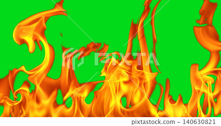Realistic burning flames isolated on green screen background. High quality chroma key fire effect for compositing, visual effects, motion graphics and video editing. Realistic burning flames isolated on green screen background. High quality chroma key fire effect for compositing, visual effects, motion graphics and video editing. 140630821