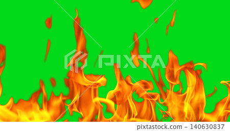 Realistic burning flames isolated on green screen background. High quality chroma key fire effect for compositing, visual effects, motion graphics and video editing. Realistic burning flames isolated on green screen background. High quality chroma key fire effect for compositing, visual effects, motion graphics and video editing. 140630837