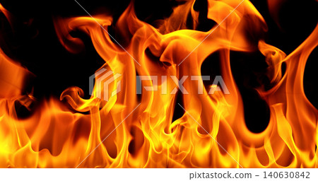Burning orange flames with glowing embers isolated on black background. Realistic fire effect suitable for visual effects, compositing, motion graphics and video editing. Burning orange flames with glowing embers isolated on black background. Realistic fire effect suitable for visual effects, compositing, motion graphics and video editing. 140630842
