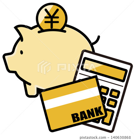 Cute piggy bank and yen coin 140630868