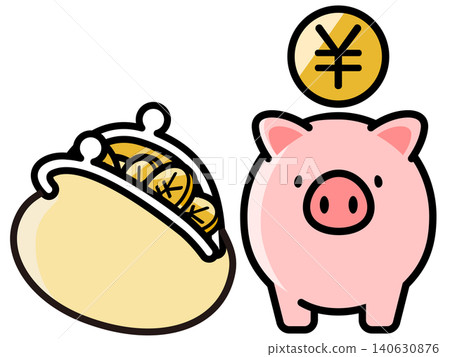 Cute piggy bank and yen coin 140630876