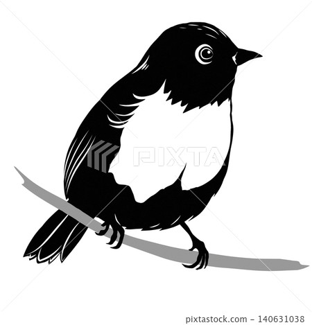 Japanese white-eye bird paper-cut style illustration, Japanese modern black silhouette material Japanese white-eye bird paper-cut style illustration, Japanese modern black silhouette material 140631038