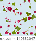 Seamless pattern of pressed pink morning glories on a light blue background 140631047