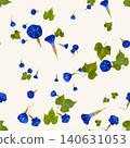 Seamless pattern of pressed blue morning glories on a cream background. 140631053