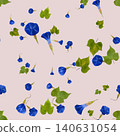 Seamless pattern of pressed blue morning glories on a muted pink background. 140631054